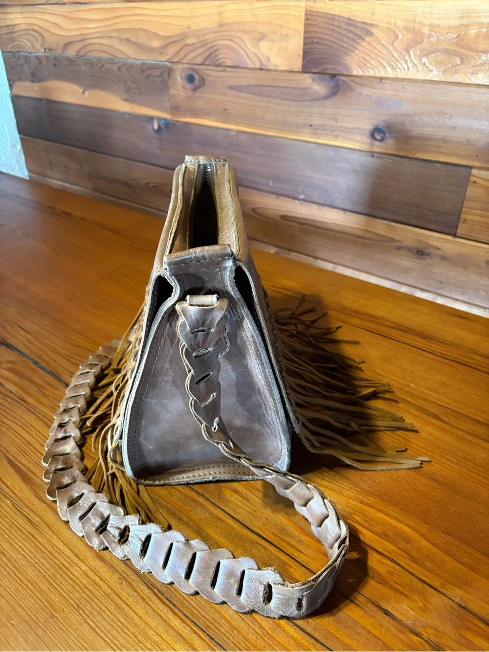 Women's Brown Leather Fringe Crossbody Bag by Saddleback Love 41